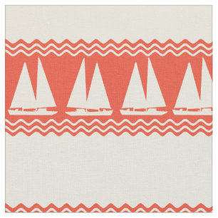 Coral Nautical Sailboat Coastal Stripes Fabric