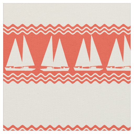 Coral Nautical Sailboat Coastal Stripes Fabric