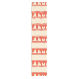 Coral Nautical Sailboat Coastal Stripes Short Table Runner