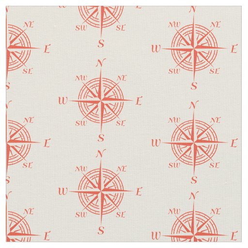 Coral Nautical Sailing Compass Fabric