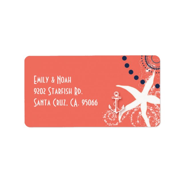 Coral Nautical Wedding Address Label (Front)