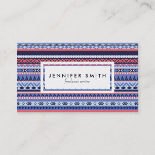 Coral, navy and blue pattern business card