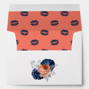 Coral, Navy and Silver Floral Wedding Envelope