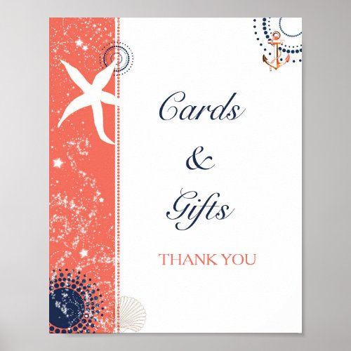 Coral Navy Beach Wedding Cards  Gifts Sign