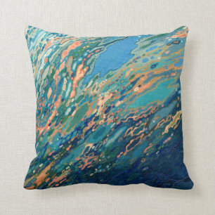 Coral Navy Blue and Gold Coastal Decor Pillow