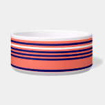 Coral, navy blue and white five stripes pattern bowl<br><div class="desc">Living coral,  navy blue and white five stripes pattern</div>