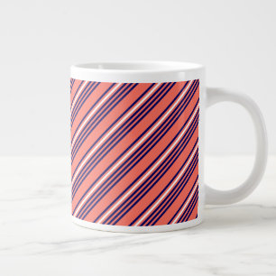 Coral, navy blue and white five stripes pattern giant coffee mug