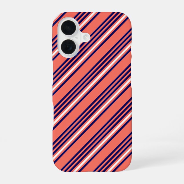 Coral, navy blue and white five stripes pattern iphone case (Back)