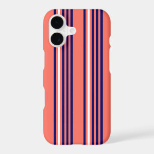 Coral, navy blue and white five stripes pattern iPhone 17 case
