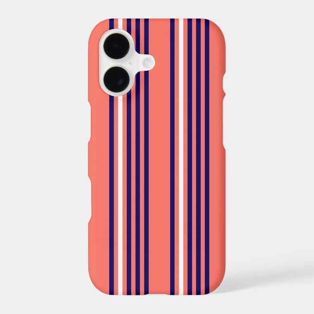 Coral, navy blue and white five stripes pattern iPhone case (Back)