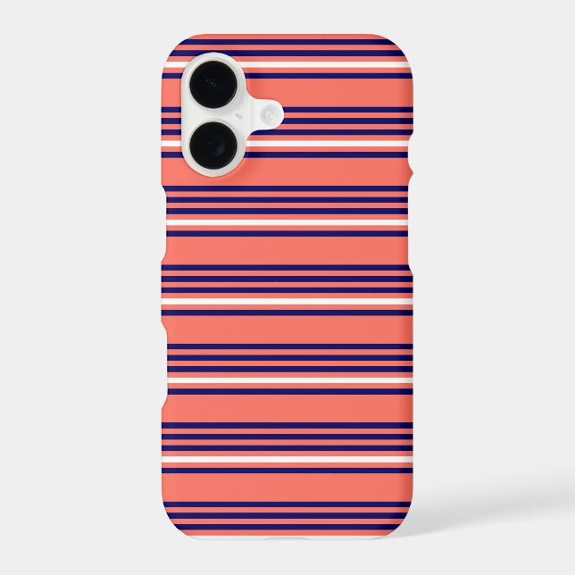 Coral, navy blue and white five stripes pattern iPhone case (Back)