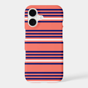 Coral, navy blue and white five stripes pattern iPhone 17 case