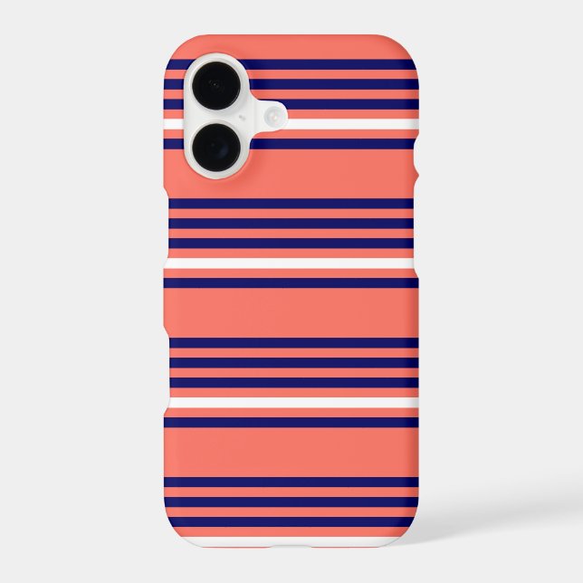 Coral, navy blue and white five stripes pattern iPhone case (Back)