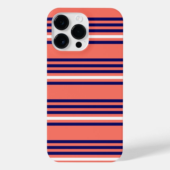 Coral, navy blue and white five stripes pattern iPhone case (Back)