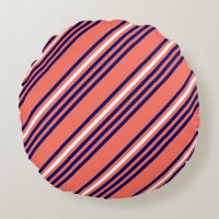Coral, navy blue and white five stripes pattern