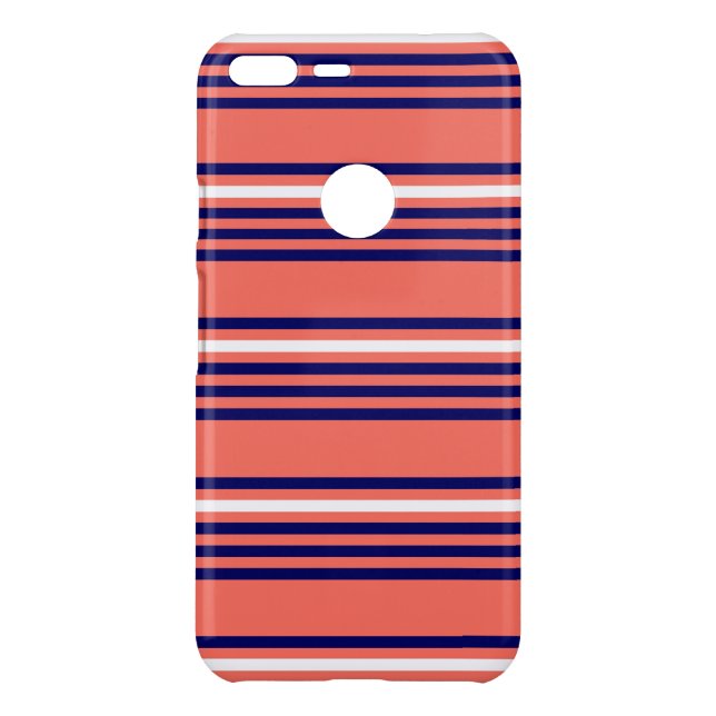 Coral, navy blue and white five stripes pattern uncommon google pixel XL case (Back)
