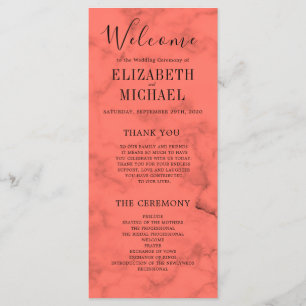 Coral Navy Blue Elegant Modern Wedding Program