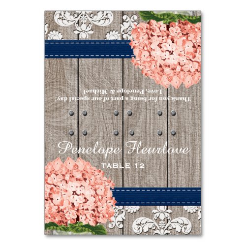 Coral Navy Blue Hydrangea DIY Tent Place Card