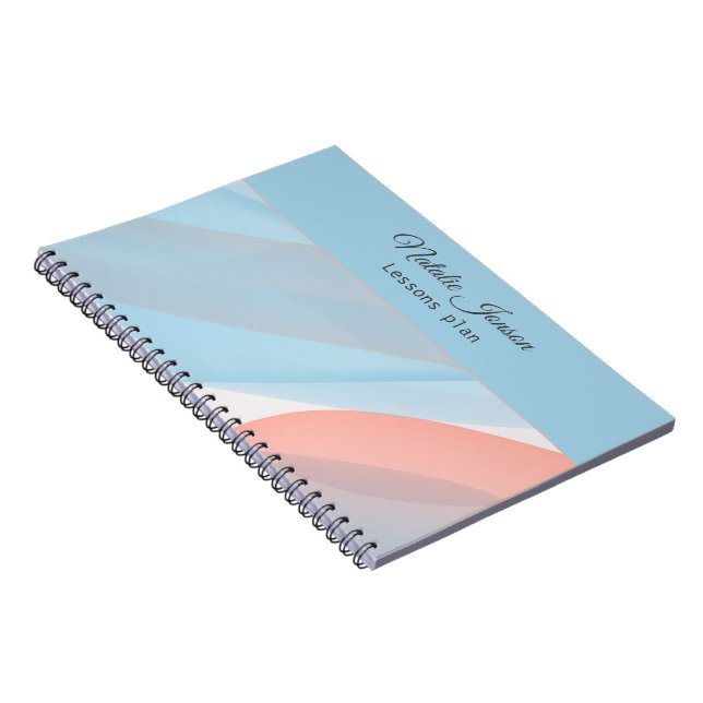 Coral navy blue minimal name Spiral Photo Notebook (Right Side)