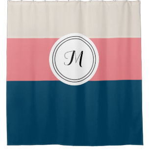 Coral Navy Blue Modern Monogram Shower Curtain
