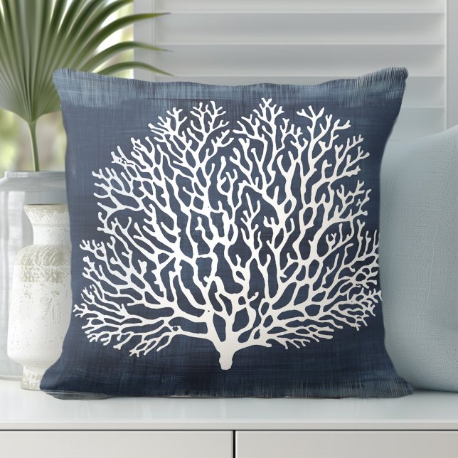 Coral Navy Blue Pillow | Coastal Style (Creator Uploaded)