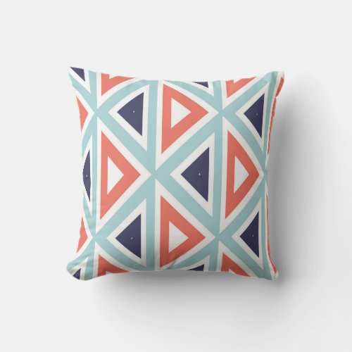 Coral Navy Blue Triangle Pattern  Throw Pillow