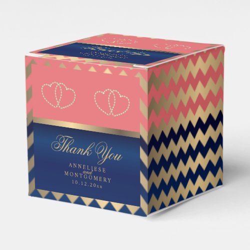 Coral  Navy Blue with Gold Hearts 2 Favor Boxes