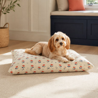 Coral Navy Floral Dog Bed with Washable Cover