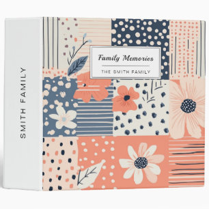 Coral Navy Floral Patchwork Quilt Pattern 3 Ring Binder