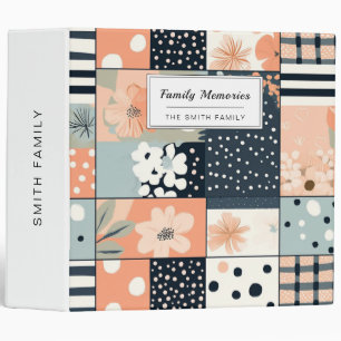Coral Navy Floral Patchwork Quilt Pattern 3 Ring Binder
