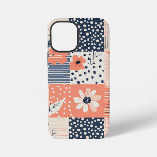 Coral Navy Floral Patchwork Quilt Pattern iPhone 12 Mini Case