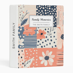 Coral Navy Floral Patchwork Quilt Pattern Mini Binder