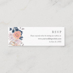 Coral & Navy Flowers Wedding RSVP Online Website Mini Business Card
