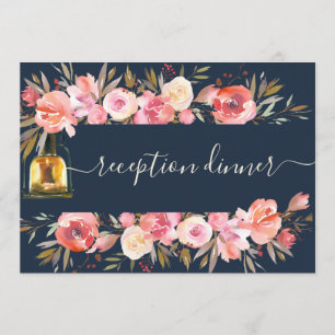 Coral Navy Gold Lanterns Reception Dinner Invitation