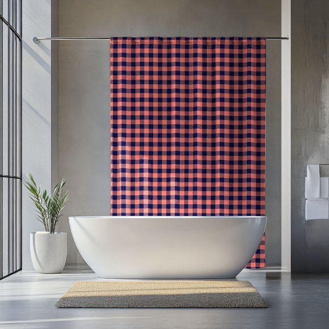 Coral Navy Plaid Curtain Gift for Retired Comfort ( Coral Navy Plaid Curtain Gift for Retired Comfort)