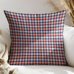 Coral Navy Plaid Pillow Gift for Her Bedroom