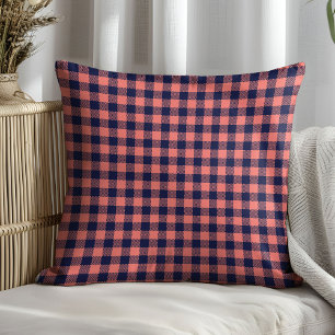 Coral Navy Plaid Pillow Sweet Gift for Her Room