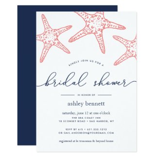 Coral & Navy Starfish Bridal Shower Invitation