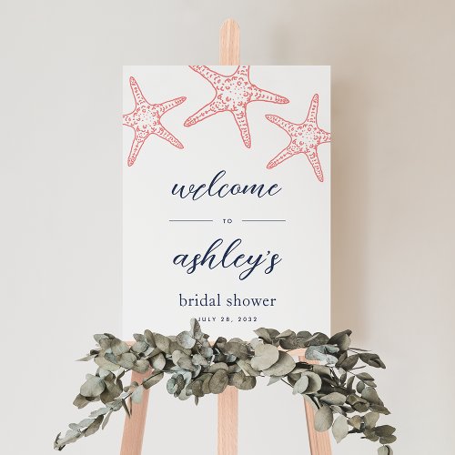 Coral  Navy Starfish Bridal Shower Welcome Sign