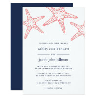 Coral & Navy Starfish Wedding Invitation
