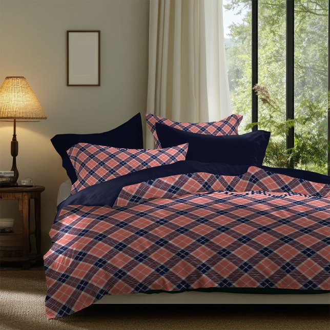 Coral Navy Tartan Bedding Soft and Stylish Comfort Duvet Cover (Coral Navy Tartan Bedding Soft and Stylish Comfort)