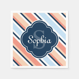 Coral Navy Tilted Stripe Pattern Napkins