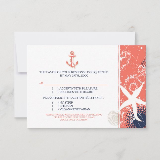 Coral Navy White Nautical Wedding Response (Front)