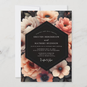 Coral Nocturne Bloom Wedding Invitation