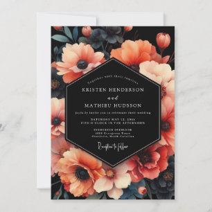 Coral Noir Anemone Wedding Invitation