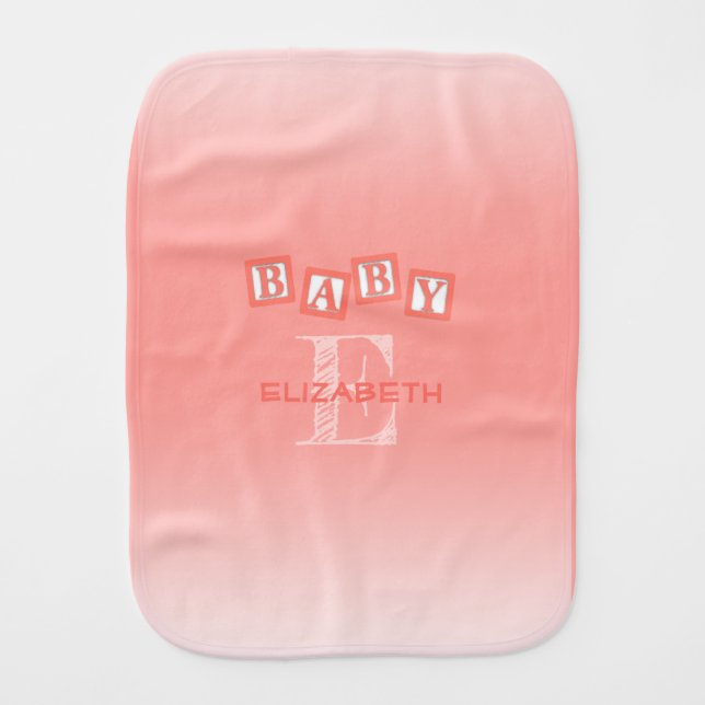 Coral Ombre Baby Block Custom Monogram Name Baby Burp Cloth (Front)
