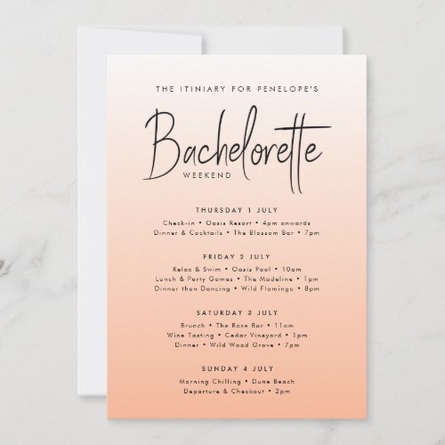 Coral Ombre  Bachelorette Weekend Itiniary Invitation