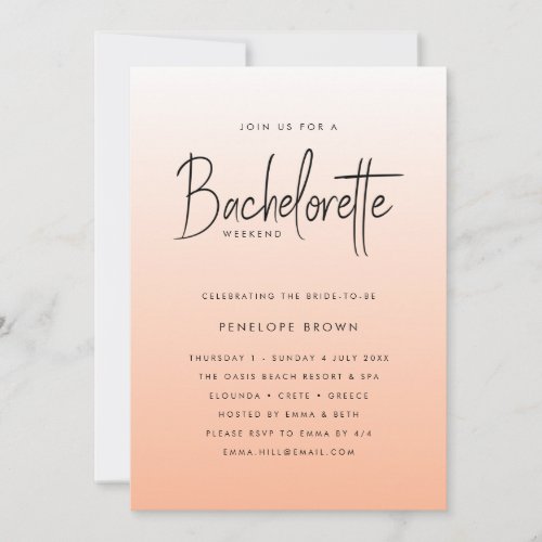 Coral Ombre  Bachelorette Weekend Peach Invitation