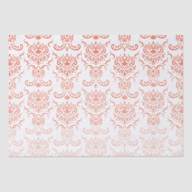 Coral Ombre Damask Tissue Paper (Front)
