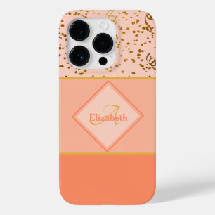 Coral Ombre Gold Confetti Monogram Template Case-Mate iPhone 14 Pro Case